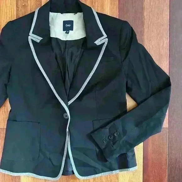 GAP | Black and grey wool fitted blazer with grey  cotton trim size 6 - Picture 2 of 4
